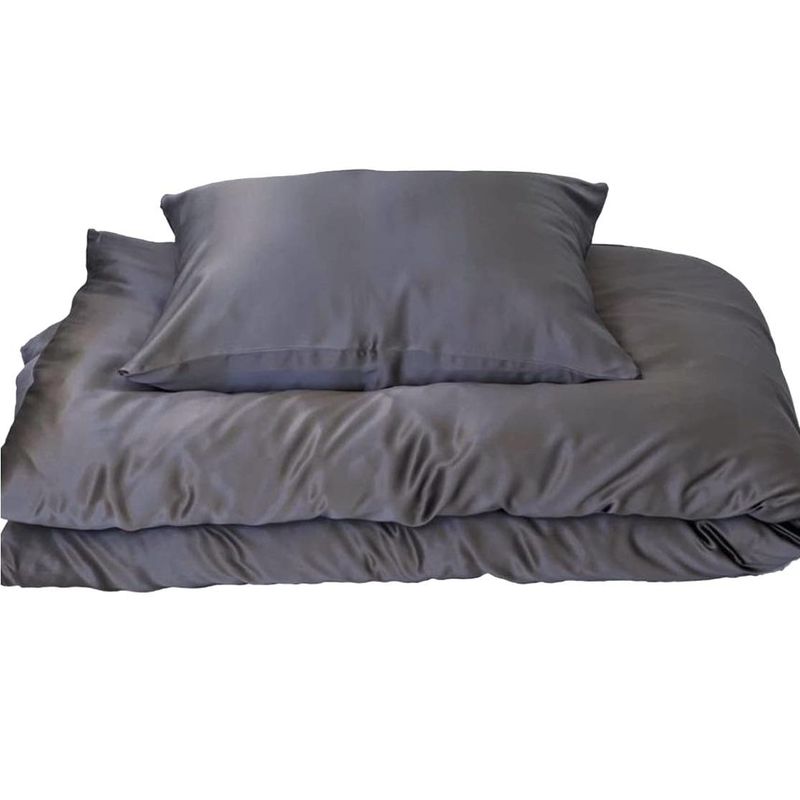 Sengesett i silke - koksgrå - glidelås