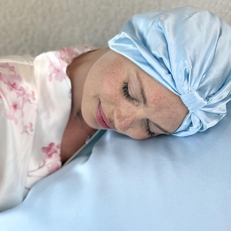 Sove turban i silke-himmelblå