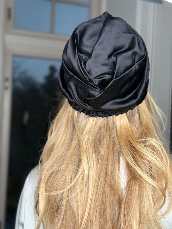 Silke turban - dobbelt silke - sort